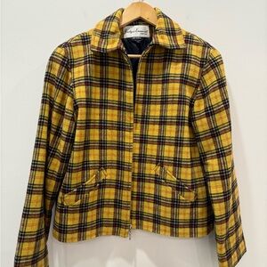 Vintage Boutique Emmanuel sz 6 Pour Elle Yellow Plaid Bomber Jacket Wool Blend